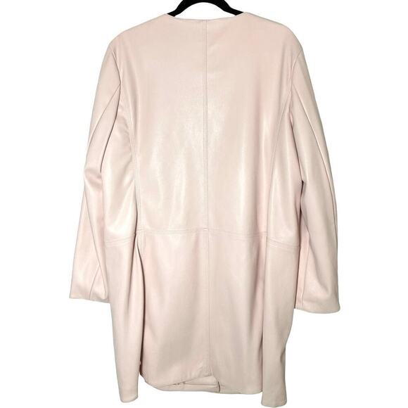 NWT Calvin Klein Women’s Faux Leather Long Coat Pale Pink Size Large - Picture 2 of 6